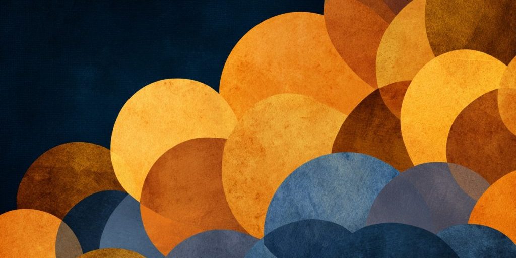 Stylized illustration of abstract geometric forms gradually arranging themselves into a clear harmonious pattern, warm ochre and gold tones, deep navy blue background, sense of clarity emerging from complexity, painterly artistic style, moody and hopeful atmosphere, minimal elegant composition, no text --ar 3:2 --raw --v 7 Job ID: 6eafd599-5cc5-4ffb-9f7a-9e58c452bb00