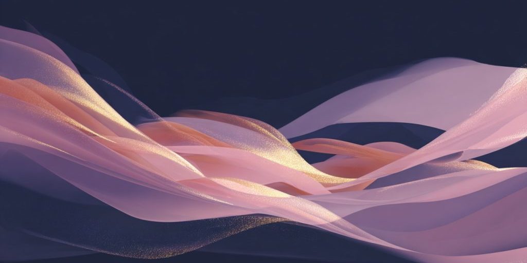 Stylized abstract illustration suggesting rhythmic movement and flow, soft fluid forms in motion, sense of breath and freedom, no explicit figure or pose, gender neutral and open, warm mauve and dusty rose tones, golden light, deep navy shadows, feeling of expansion and ease, painterly artistic style, moody and hopeful atmosphere, minimal elegant composition, no text --ar 3:2 --raw --v 7 Job ID: 57ce3315-7e0b-4546-b535-091ed910f682